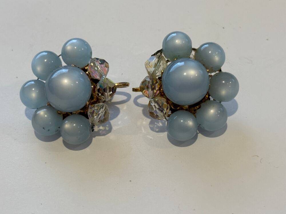 Vintage Blue Moonglow Lucite Beaded Earrings